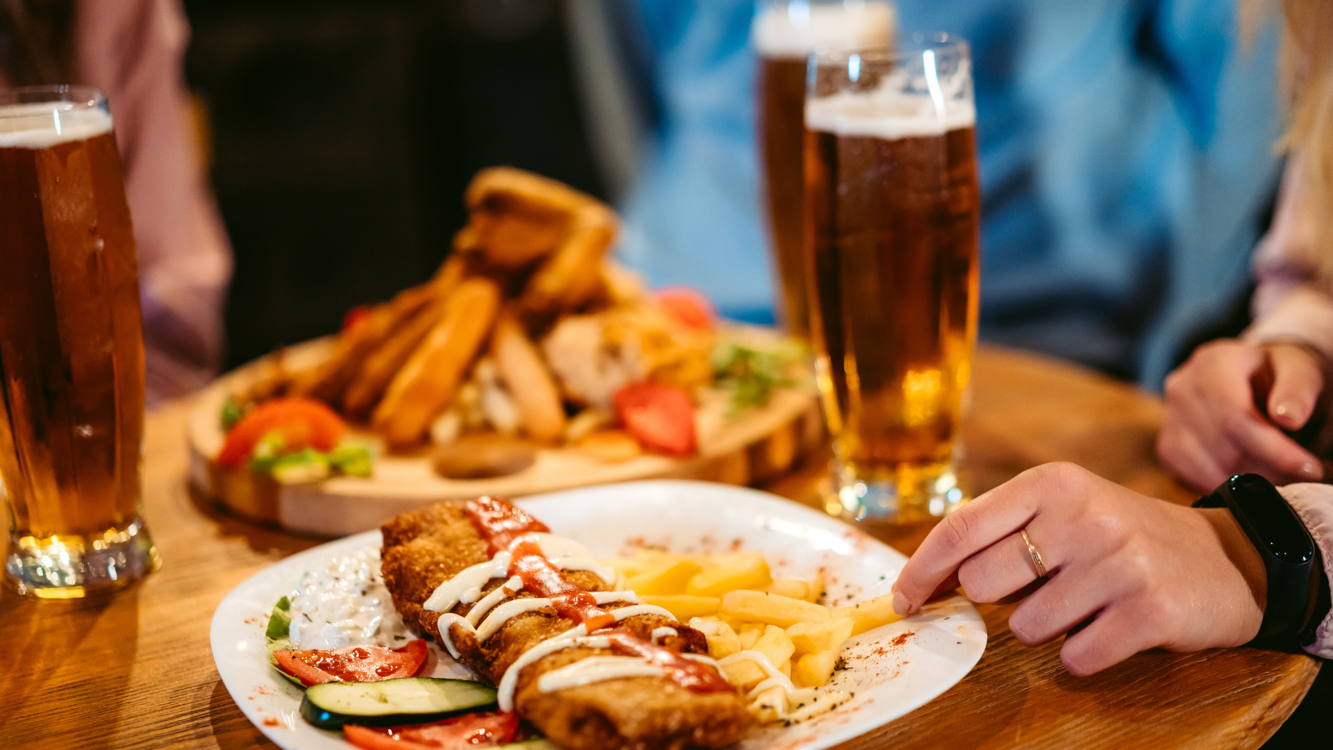 Pub dining with food and drinks
