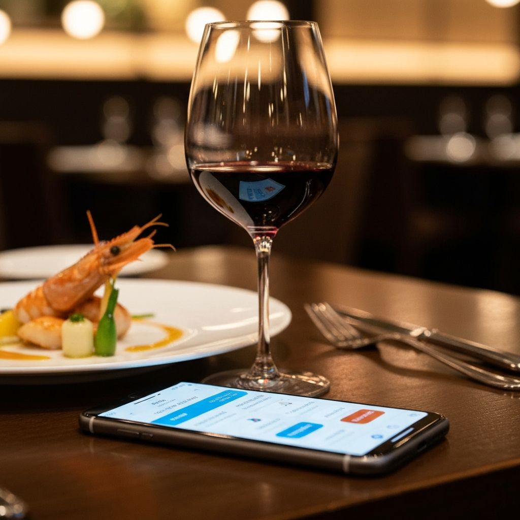 Smartphone on restaurant table showing app